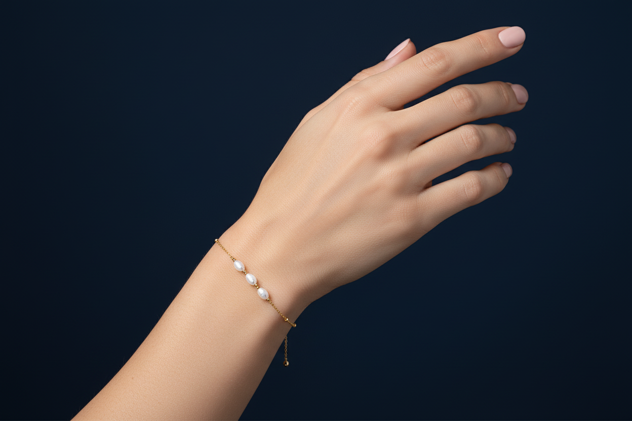 Pearl bracelet on hand - single pose