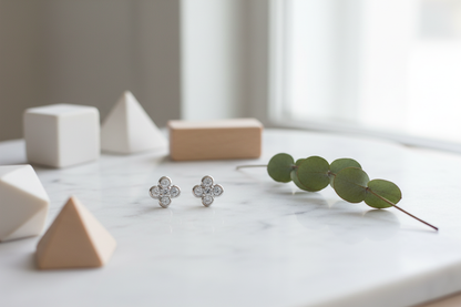 6mm silver clover earrings - minimalist modern: marble, geometric, eucalyptus