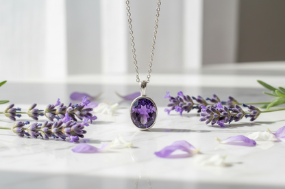 Amethyst Pendant - Marble Flowers