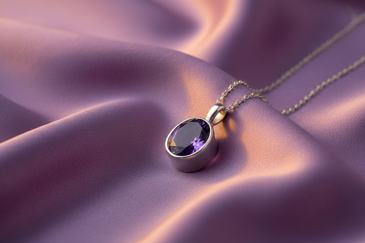 Amethyst Pendant - Purple Silk