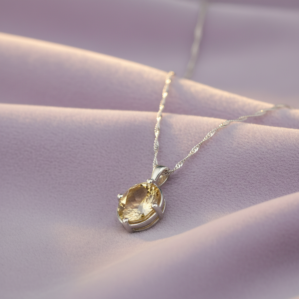 Citrine pendant on lavender background