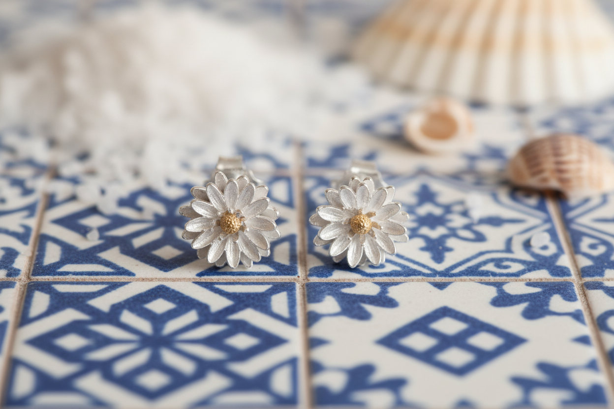 Earrings on Greek tiles