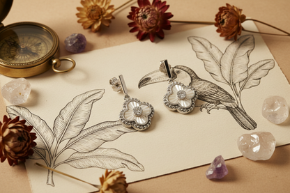 Earrings with compass & crystals