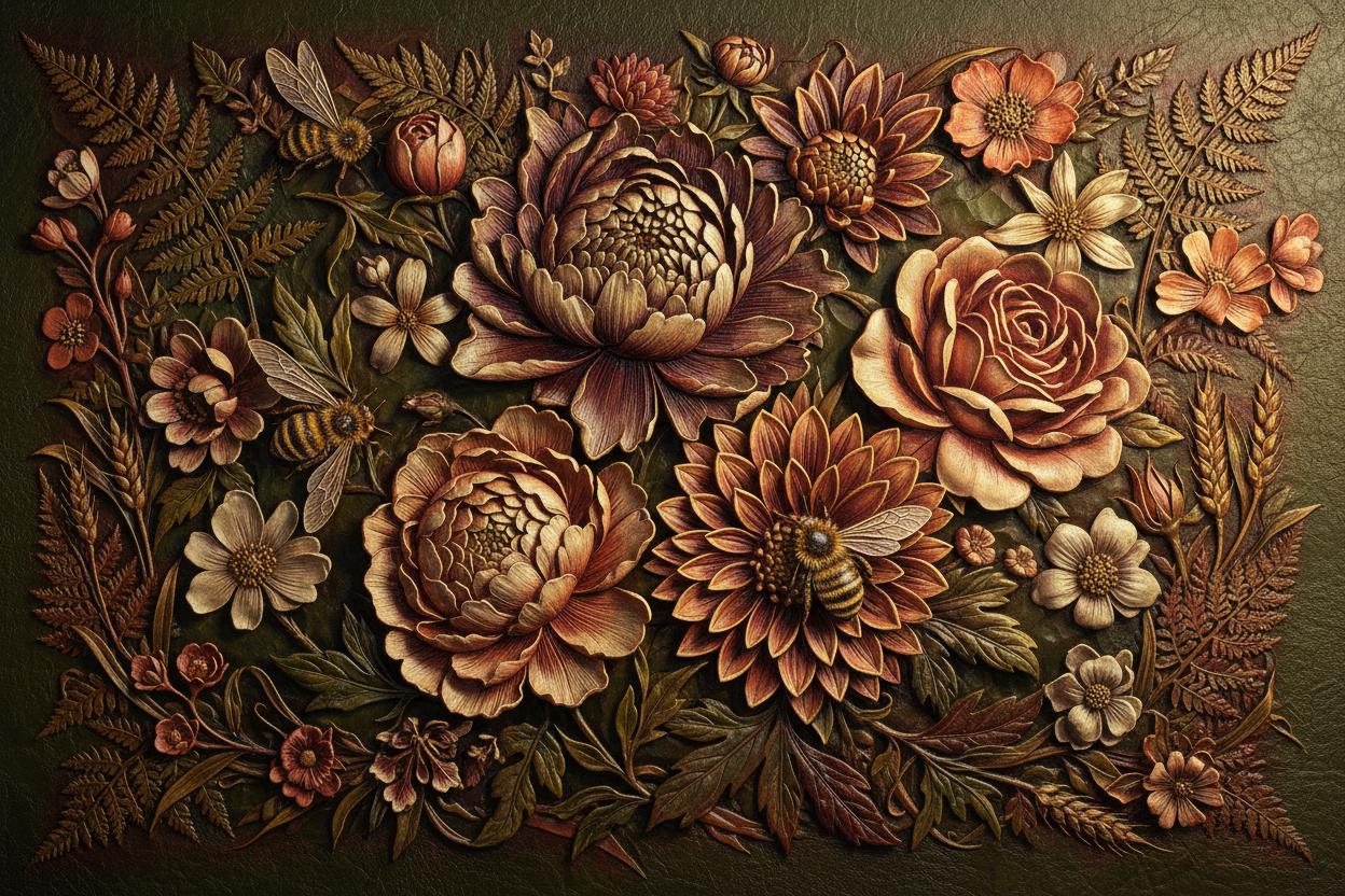 Embossed Floral and Bee Banner