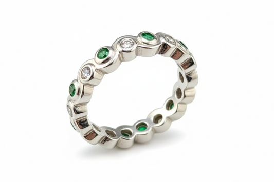 Emerald Diamond Ring - White Background Perspective