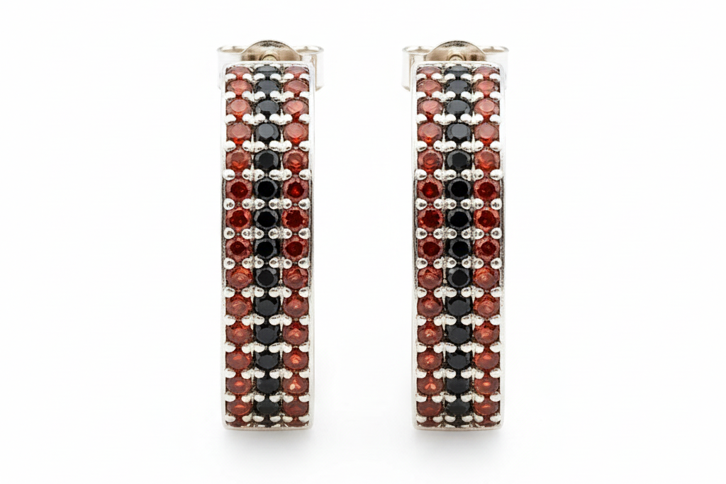 Garnet Black Diamond Earrings - Front View