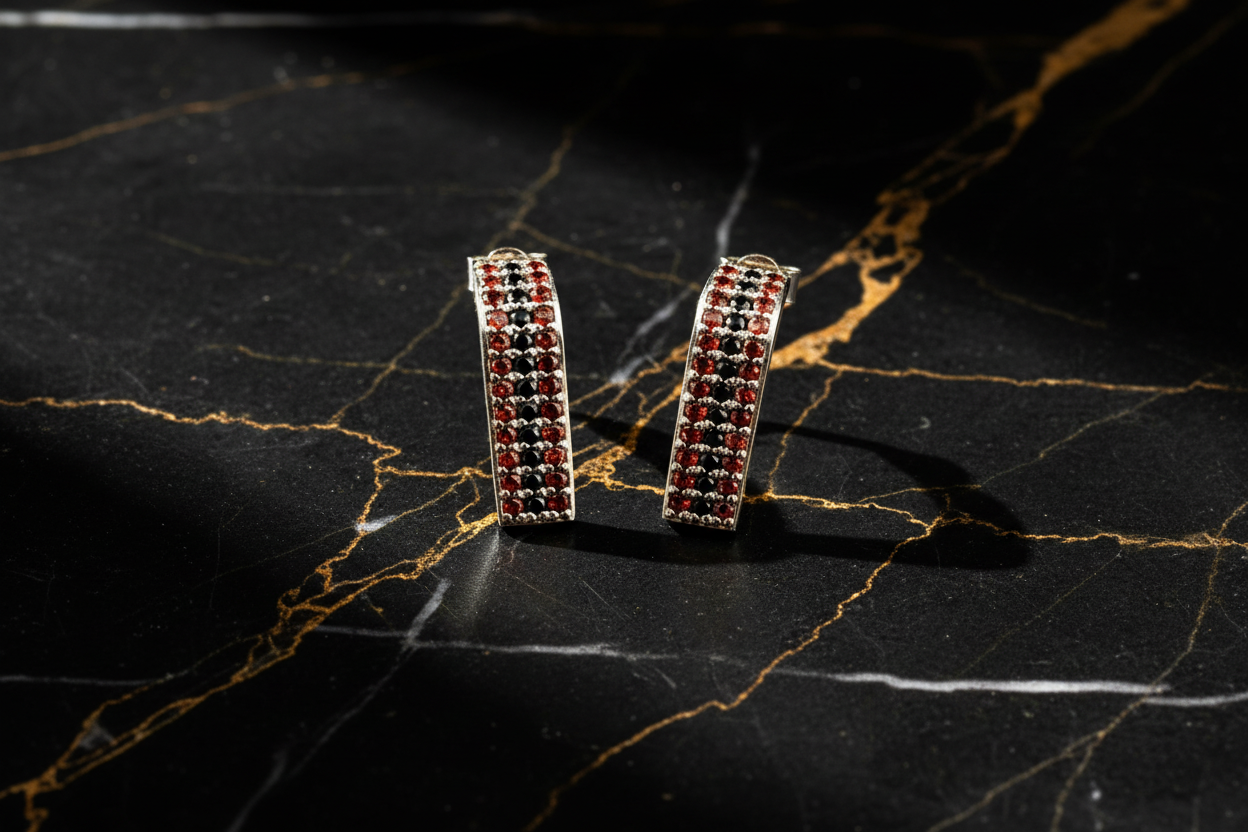 Garnet Straight Earrings - Black Marble