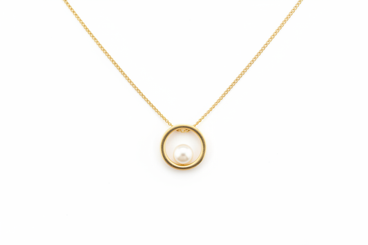 Gold pearl pendant front view - white background