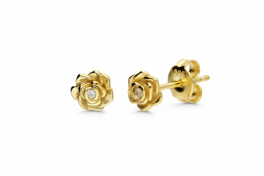 Gold rose earrings - zoomed out 3:2