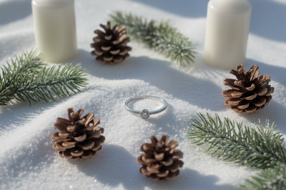 Halo ring - Winter: pine cones, evergreen, white candles, snow texture
