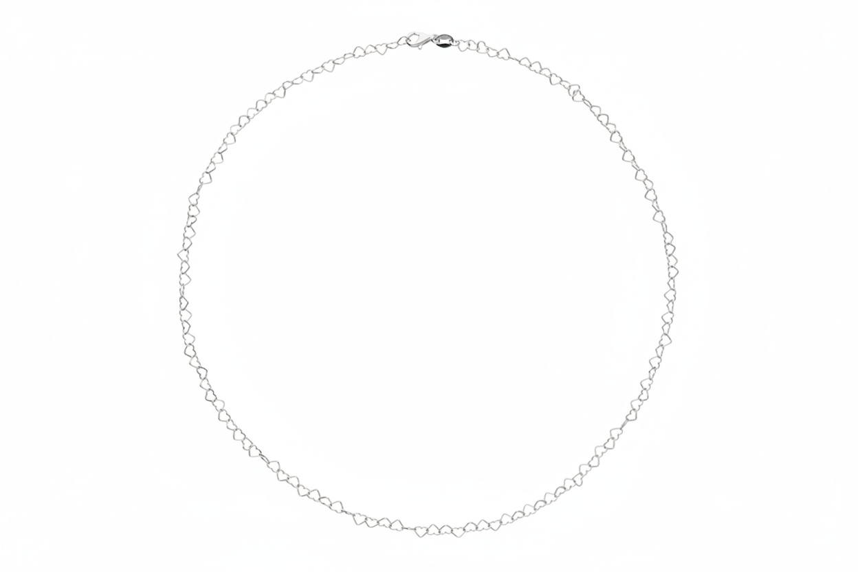 Heart-link chain necklace - white background top view