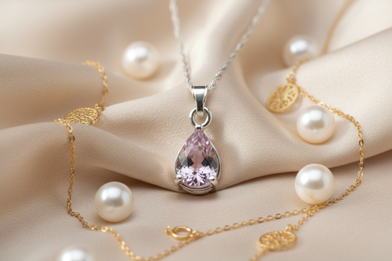 Kunzite Pendant - Champagne Satin