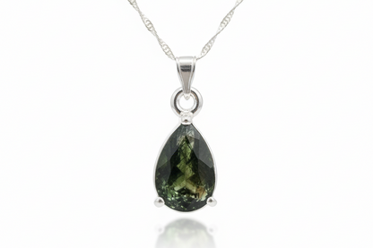 Moldavite pendant front view on white background
