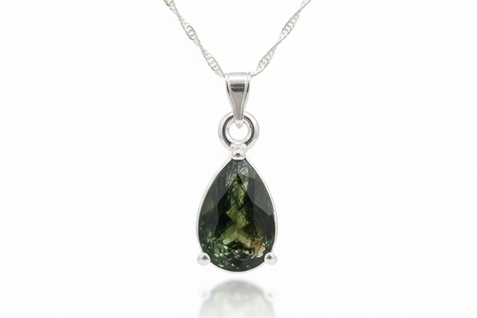 Moldavite pendant front view on white background