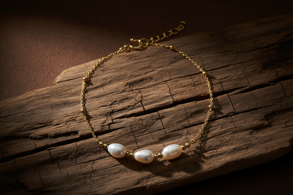 Pearl bracelet on weathered wood - correct design