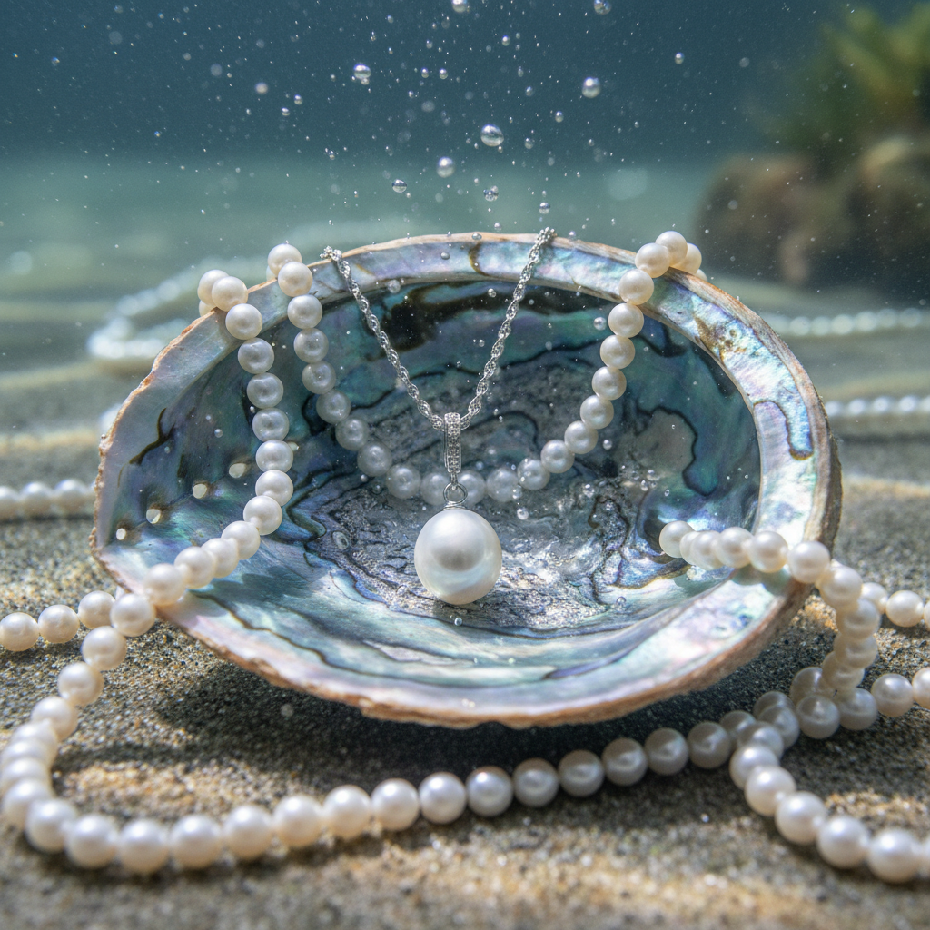 Pearl pendant on abalone shell