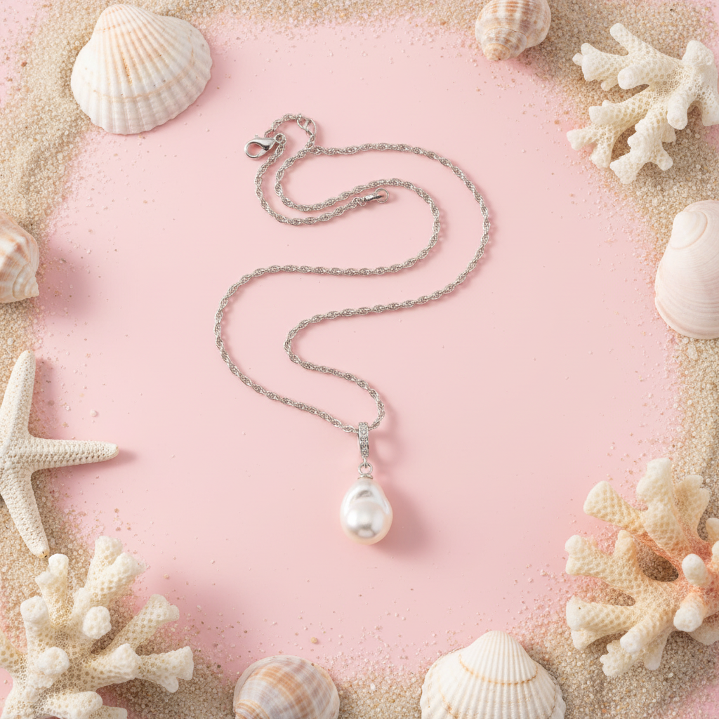 Pearl pendant with seashells - irregular pearl