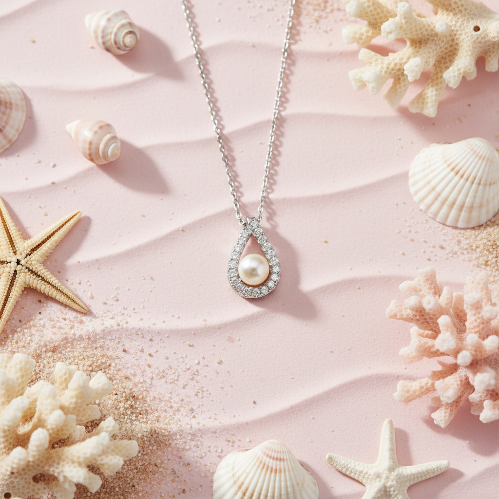 Pearl pendant with seashells