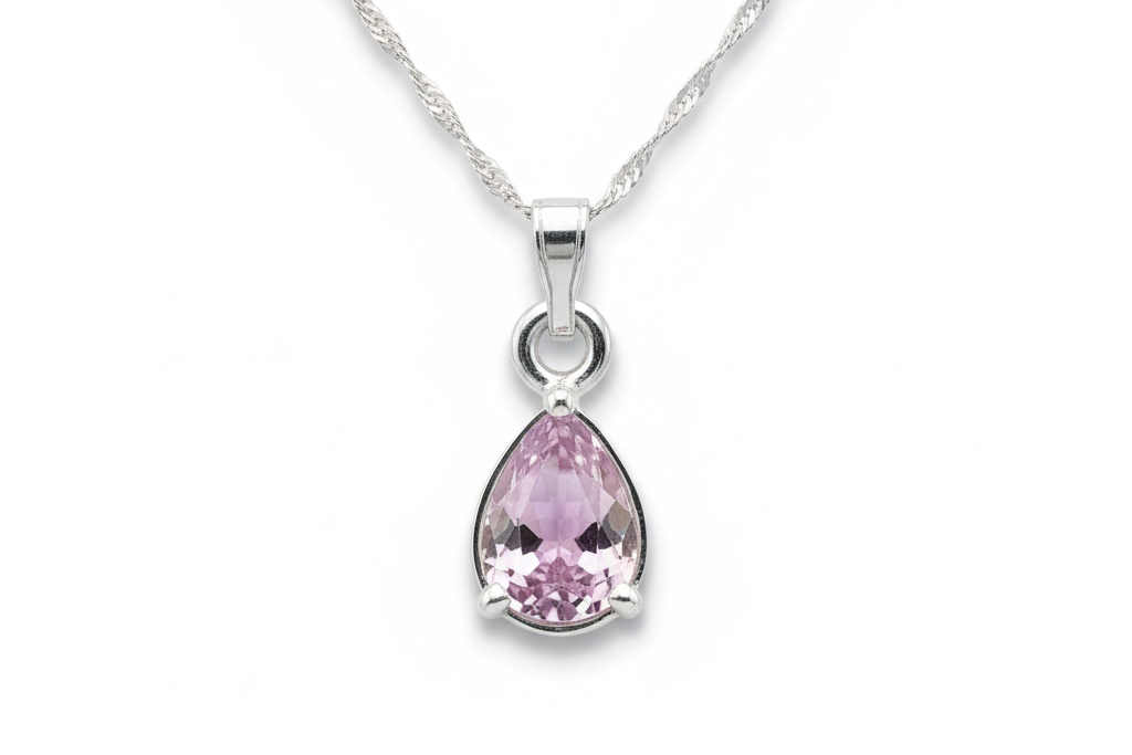 Pink Kunzite Pendant - Top View White Background