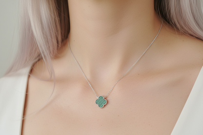 Platinum blonde model with malachite pendant