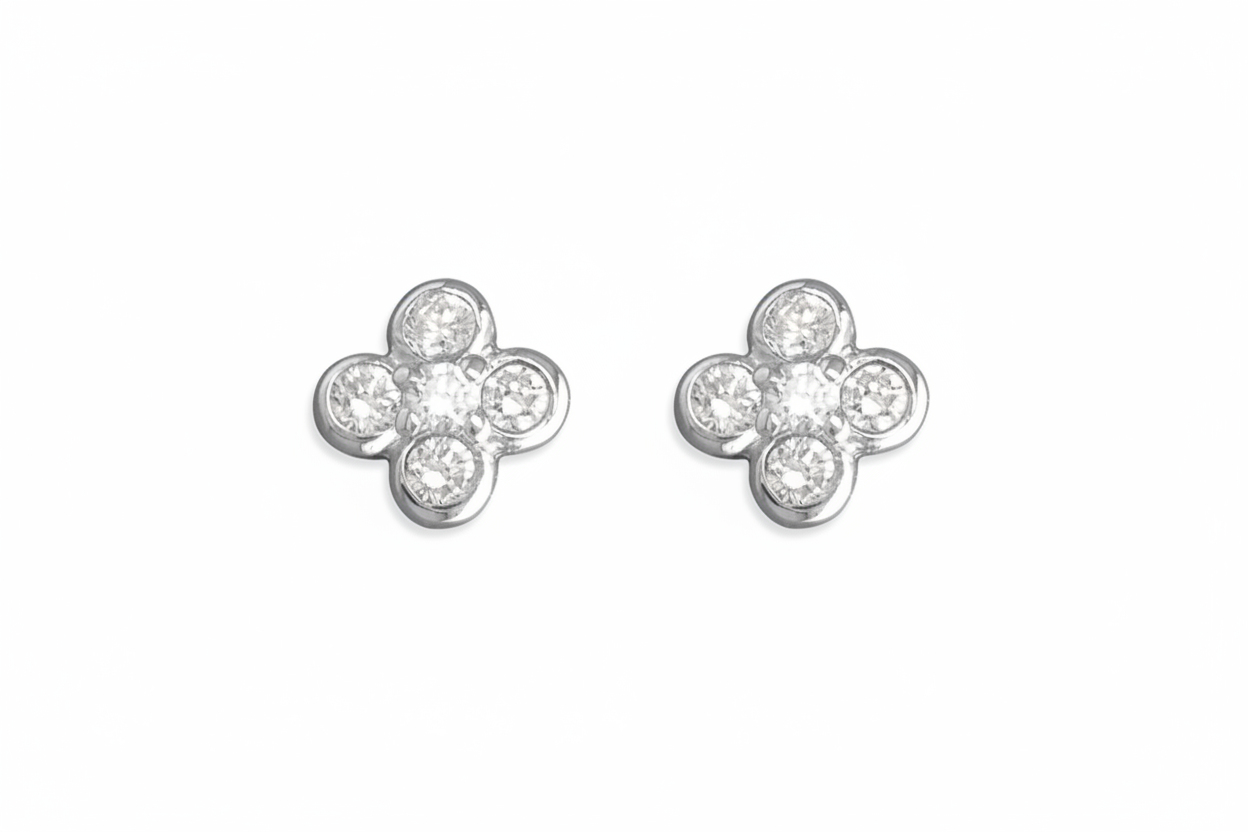 Silver clover stud earrings - zoomed out 40%, 3:2