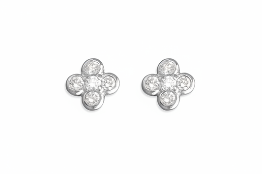Silver clover stud earrings - zoomed out 40%, 3:2