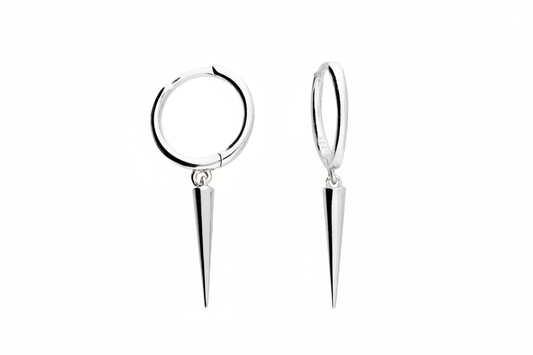 Silver hoop spike earrings - front and side view, zoomed out 40%, 3:2