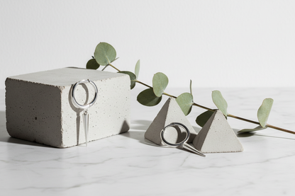 Silver hoop spike earrings - minimalist: marble, concrete, eucalyptus