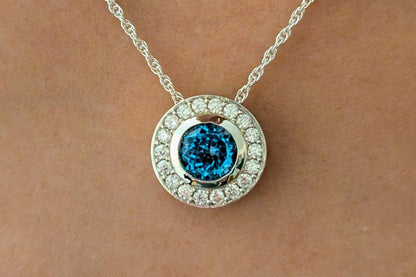 Blue Topaz Diamond Pendant