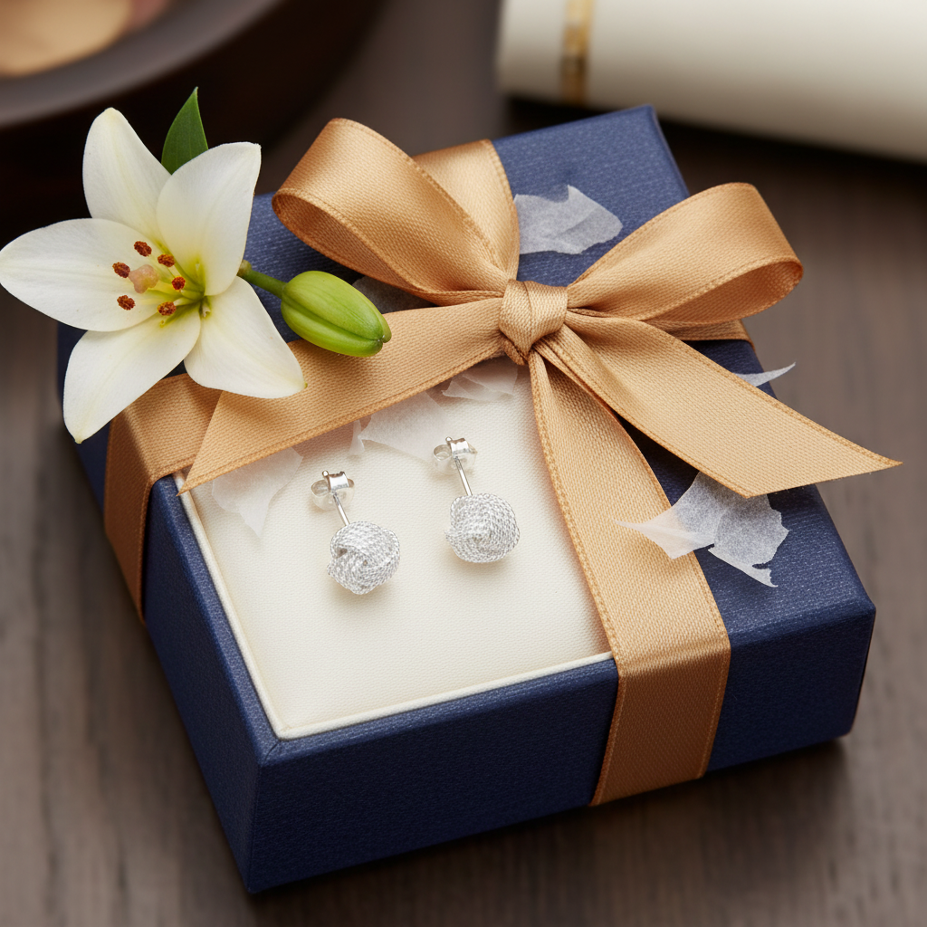 Tiny ear studs in luxury gift box