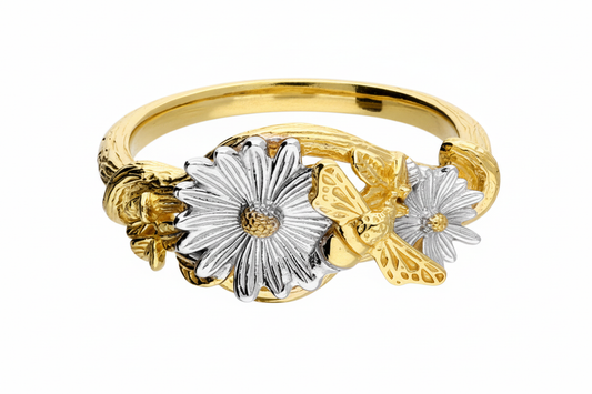 Two-tone floral butterfly ring - perspective 3:2