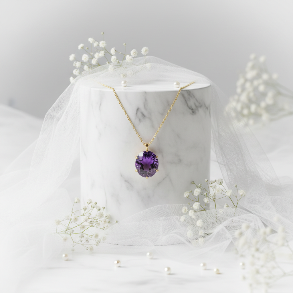 Your necklace on marble pedestal