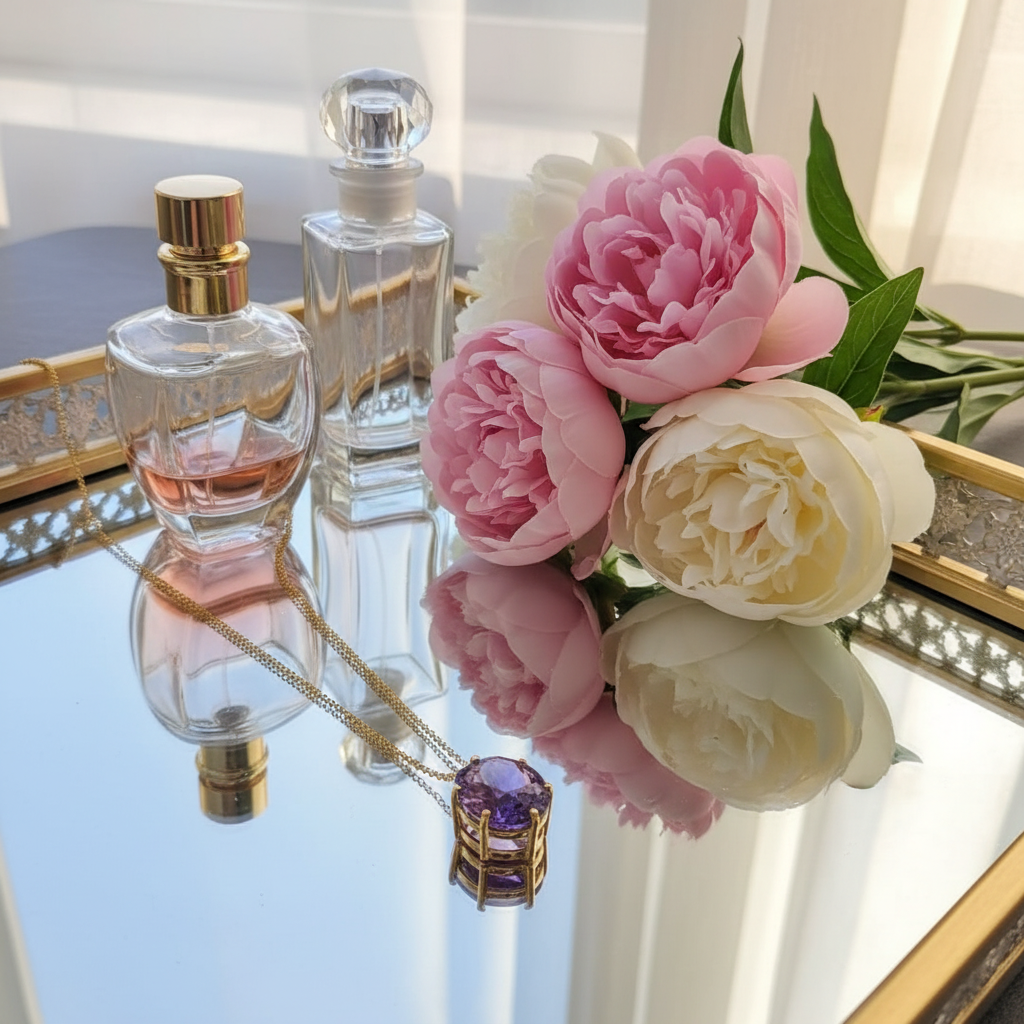 Your necklace on vanity tray